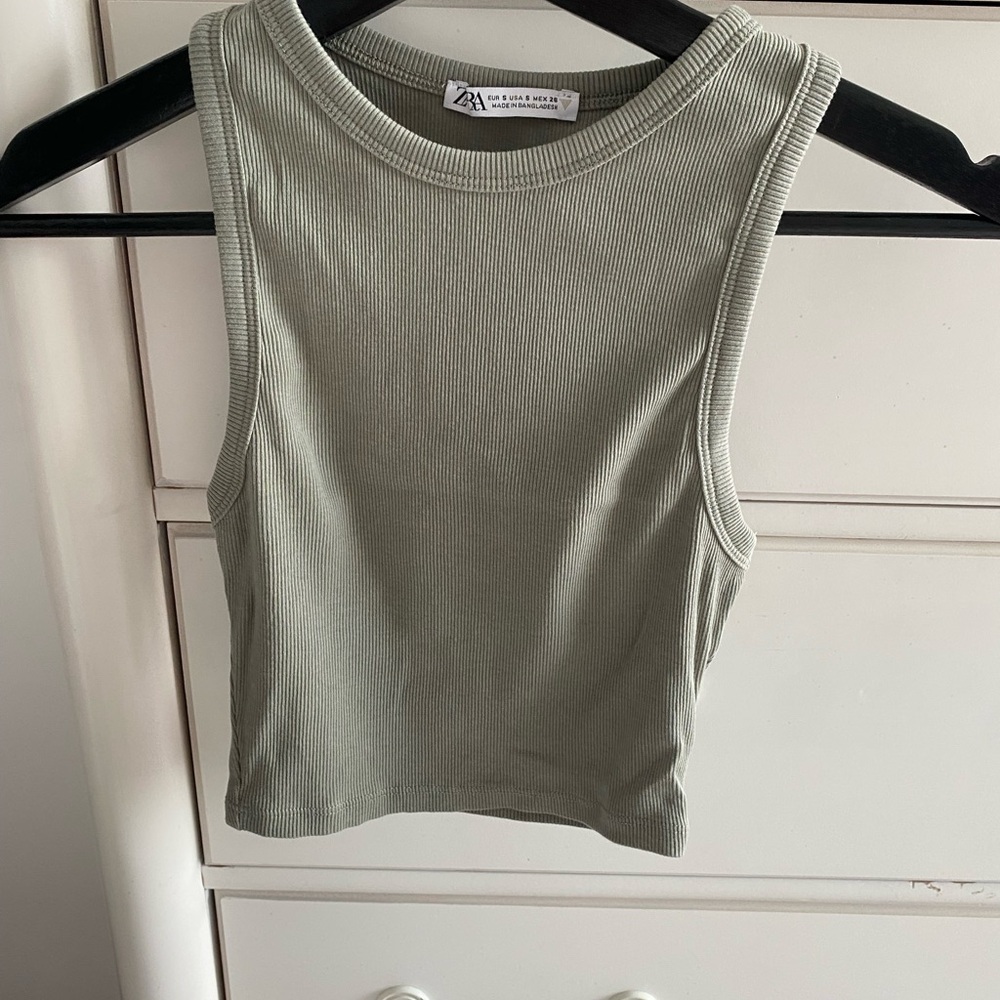 Zara Olive Ribbed Crop Top
